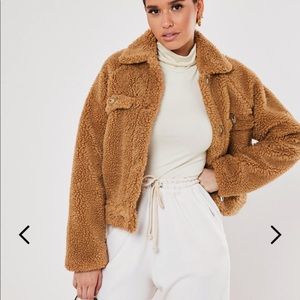 TAN CROP TEDDY JACKET